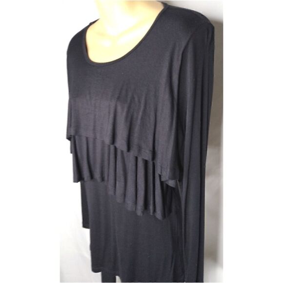 Mystree Black LS Layered Ruffle  Top. Size Large - Picture 2 of 5